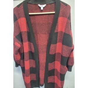 Time and Tru Red Black Buffalo Plaid Open Front Cardigan Sweater XL 16-18